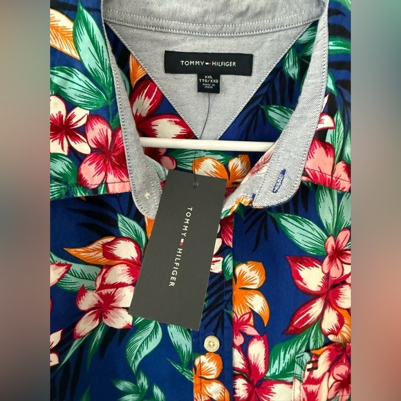 NWT Tommy Hilfiger Hawaiian Button Front Shirt Casual Multi Color Blue Size XXL - Picture 4 of 6
